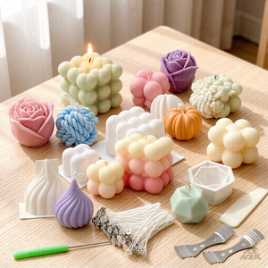Lot de 10 moules à bougies 3D en silicone pour bougies parfumées en cire de soja, bougies en forme de bulle, savon et desserts, <span class=keywords><strong>kit</strong></span> de fabrication de bougies en forme d'aliments - Product Image 5