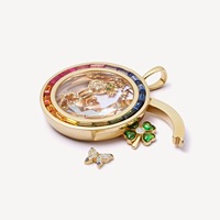 Composants de collier DIY en verre, design creux avec fermoir ouvrable, zircone colorée, or 14 carats