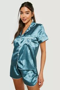 Ropa de dormir KY Famme, pijamas de seda personalizados con botones de talla grande, conjunto de lujo para mujer, manga corta - Product Image 2