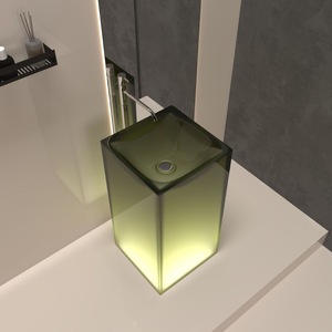 Lavabos <span class=keywords><strong>en</strong></span> résine artificielle transparente autoportants de conception moderne pour hôtels avec accessoire de vidange - Product Image 2