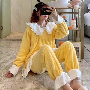 Otoño e invierno nueva versión coreana de terciopelo coral encantador pijama de franela para mujer conjunto de dos piezas adecuado para pijamas diarios - Product Image 5