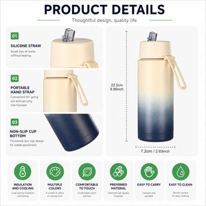 Custom 22oz 34oz Australia Frank Vacuum <b>Flask</b> Stainless Steel Insulated 34oz Water Drink Bottle <b>with</b> Flip <b>Straw</b> Lid Strap - Product Image 4