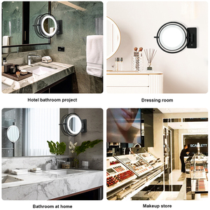Miroir de salle de bain intelligent à LED rond en acier inoxydable noir pour le maquillage, avec éclairage - Product Image 4