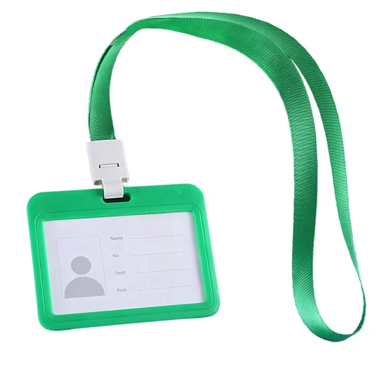 Groothandel 2-zijdige Harde Plastic Badgehouder Met Lanyard Polyester Nekriem Toegang Id-Kaart Werken Naamplaathouder