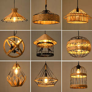 Lampe suspendue <span class=keywords><strong>vintage</strong></span> en corde de chanvre de style industriel créatif E27 pour Loft Hot Pot Restaurant Bar magasin de vêtements Bar - Product Image 3