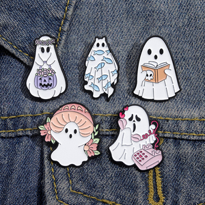 Halloween citrouille Boo émail broches champignon fleur broche revers Badge drôle dur broches en gros sac à dos bijoux cadeau pour les amis - Product Image 5