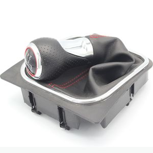 Poignée de levier de vitesse en cuir pour voiture, 5 ou 6 vitesses, surpiqûres rouges, ergonomique, compatible Volkswagen Golf 5, 6, 7 - Product Image 1
