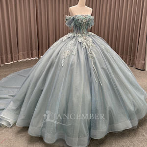 Vestidos de Quinceañera Brillantes, Vestido de Baile con Apliques de Encaje, Bordado de Cristal, Cuentas, Organza, Espalda Descubierta, Color Caramelo Natural, Dulce 16 - Product Image 5