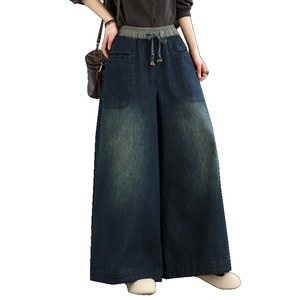 Pantalon large en jean pour femme, taille haute, élastique, avec cordon de serrage, poches plaquées, coupe ample, style rétro décontracté, indigo – Collection Printemps 2026 (Vente en gros) - Product Image 5