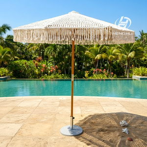 Ombrellone da Esterno Boho Macramè 3m (9ft) Antivento Moderno in Bambù per Hotel, Giardini e Spiagge - Vendita Diretta dalla Fabbrica - Product Image 2