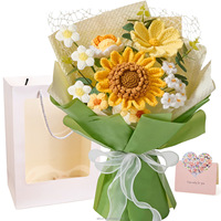 Bouquet de fleurs artisanales en crochet, grande taille, rose Galsang tricotée à la main, tournesol, cadeau floral orange