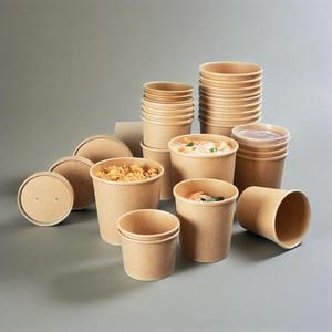 Paquet d'aliments à emporter personnalisés papier kraft biodégradable jetable bol à soupe blanc bol à soupe en papier bol avec couvercle - Product Image 3