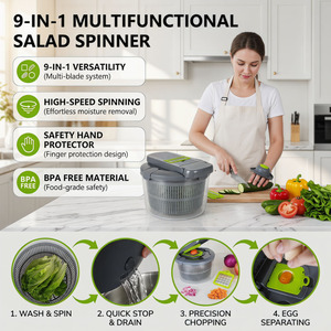 Râpe à légumes manuelle multifonctionnelle 9-en-1 populaire pour cuisine, avec panier de drainage pour fruits et légumes et lames de coupe - Product Image 2