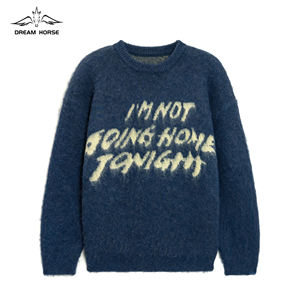 AiNear venta al por mayor logotipo personalizado diseño Oem & Odm manga larga cuello redondo Color sólido letra hombres Mohair suéter de punto - Product Image 1