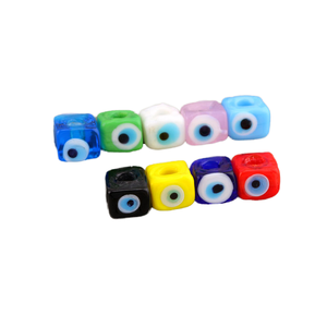 GP0978 Perles entretoises en verre soufflé coloré, motif œil porte-bonheur multicolore, à grand trou, en forme de cube, pour la création de bijoux - Product Image 4
