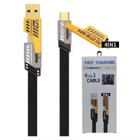 Kabel Data pengisian daya cepat, kabel Data pengisian daya Cepat 27W 65W, paduan seng kepang nilon 4 in 1 warna hitam/kuning 1.5M untuk iphone