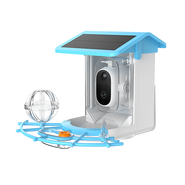 Outdoor Modern Solar Powered Bird Detection AI Identification Bottle Feeder with CCTV IP HD Security Camera