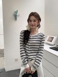 WK38 OEM/ODM <span class=keywords><strong>Cardigan</strong></span> Classique en Laine Tricotée Respirante pour <span class=keywords><strong>Femme</strong></span>, Col en V Ajoure, Manches Longues, Veste Printemps - Product Image 3