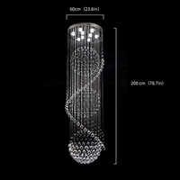 Lustre Pendentif Grande Villa Luxe en Cristal Moderne, Longue Ligne LED pour Plafond Haut et Escalier