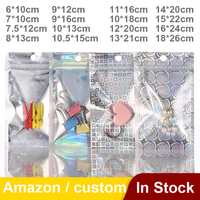 100 pièces de sacs en plastique transparents refermables avec logo personnalisé, petits sacs holographiques en PE avec fermeture éclair pour l'emballage