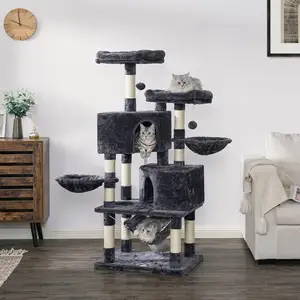 Grattoir multi-niveaux pour animaux de compagnie Arbre à gratter pour chats avec griffoirs en sisal Perchoirs Maisons Hamac Tour pour chats