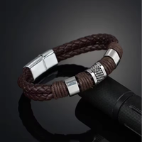 Bracelet en cuir tissé ethnique pour homme, avec boule en alliage, cadeau d'anniversaire