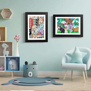 Iron Wood Stripe Style Kids Artwork <b>A4</b> <b>Photo</b> <b>Frame</b> Front Opening Storage Wall Mount Tabletop for 50 Pictures - Product Image 2