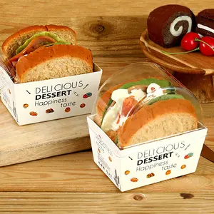 Baking Box With Transparent High Cover White Paper Container For Toast Bread Sandwich Hamburger