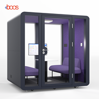 Cabine de réunion acoustique moderne mobile pour 4 personnes, insonorisée, avec structure en alliage d'aluminium, éclairage LED, pour bureau modulaire