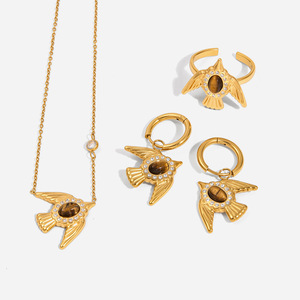 ชุดเครื่องประดับรูปนกบิน สแตนเลสสตีล ประดับพลอยตาเสือ รูปทรงสัตว์ ของขวัญสำหรับผู้หญิง - Product Image 1