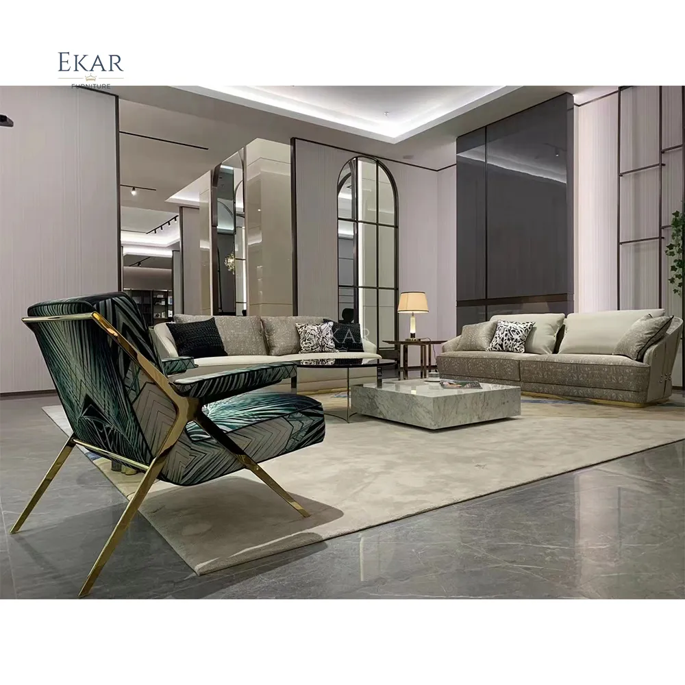 EKAR FURNITURE Luxus einfaches Design Freizeit stuhl Leder Metall füße Wohnzimmer Stuhl Sessel