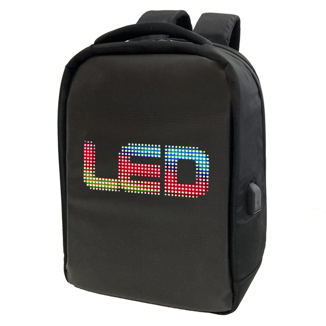 2022 Fashion New Trend Advertising App Wifi Control Digital Dynamic Led Light Display Black Nylon Smart Backpack with Screen