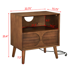 Table de chevet moderne du milieu du siècle avec port de charge USB, ports USB et trou pour prise, et 4 pieds en bois massif, écologique - Product Image 2