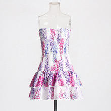 Vestido sin tirantes estampado de estilo francés King Mcgreen <span class=keywords><strong>Stra</strong></span>, Vestido corto sexy con hombros descubiertos y cintura ajustada - Product Image 6