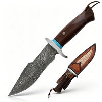 Couteau de chasse à lame fixe en acier 440C fait main, motif plume, manche en bois de rose, pour le camping et la survie en extérieur