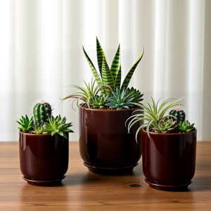Macetas de Cerámica de Lujo para Interiores, <span class=keywords><strong>Color</strong></span> <span class=keywords><strong>Vino</strong></span> Tinto, para Jardín, Ecológicas, Ligeras, con Orificio de Drenaje, Pequeñas - Product Image 5