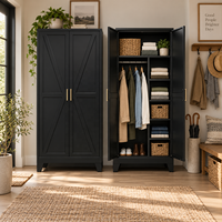 Armoire en acier grande capacité, 2 portes, avec barre de suspension et étagères, pour le rangement des vêtements dans la chambre ou la maison