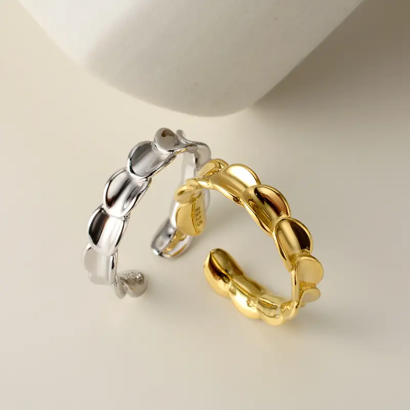 Joia de prata esterlina 925 de luxo delicada banhada a ouro anel de metal pequeno disco modelo redondo
