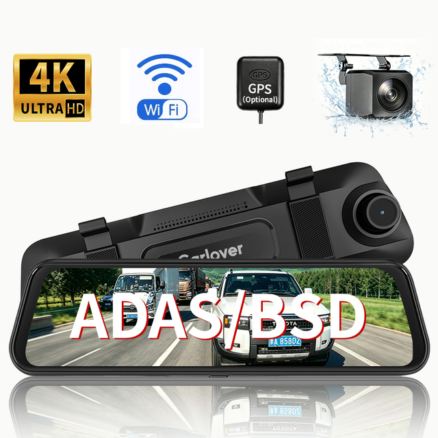 Carlover 4K AI Rear View Mirror ADAS BSD Dash Cam WIFI 4K Dual WiFi GPS 4k Front and Rear Dash Camera Dashcam for Car Dvr