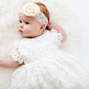3-24M <span class=keywords><strong>Baby</strong></span> Boutique Tauf kleider Neues Design Mädchen Kleidung Neugeborene Spitze Taufe Haarband Kleinkind Taufe Kleid - Product Image 4