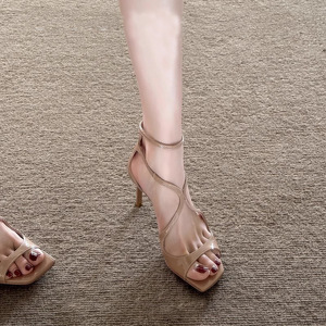 Nouvelles Escarpins d'été élégants pour femmes à talon fin, sexy, à bout carré, couleur nude, talons hauts doux et confortables - Product Image 5