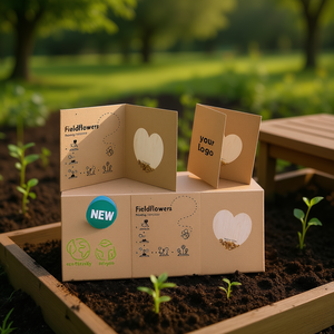 Papier grainé Fieldflowers Heart Seed, Carte en fibres végétales, Sacs de culture écologiques recyclables, Pot de culture de jardin, Fabriqué en Italie, Modèle White Label - Product Image 2