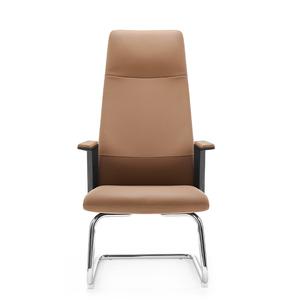 Silla de oficina nórdica comercial contemporánea de cuero de lujo moderno con respaldo alto, silla de oficina marrón para reuniones sin rodillos - Product Image 1