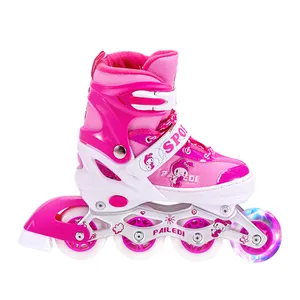 Wholesale cheap 4 flashing wheels pink inline skate roller skates girls for kids