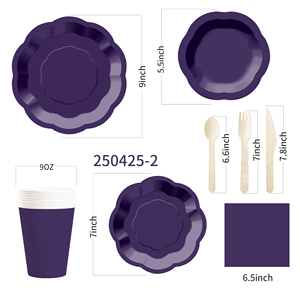 DAMAI Dark Purple Paper Party Plates Set Serves 8 Disposable Dinner Dessert Plates for Wedding Birthday Party Supplies - Product Image 6