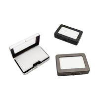 Boîte à boutons-pression en métal 80x55x17mm avec fenêtre transparente, étui à pierres précieuses simple en mousse réversible pour présentation de bijoux