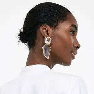 Statement Earrings fashion exaggerated geometric acrylic earrings big Transparent Irregular Gold Resin Dangle Earrings Women
