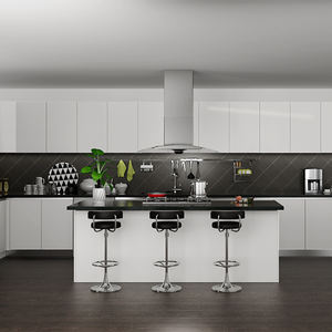 Paquet <span class=keywords><strong>plat</strong></span> de Chine Los Angeles panneau de <span class=keywords><strong>PVC</strong></span> MDF stratifié Hdf brillant haut de gamme acrylique <span class=keywords><strong>blanc</strong></span> armoire de cuisine au design moderne avec îlot - Product Image 3