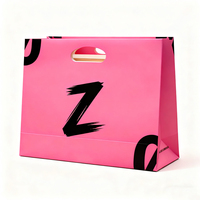 Sacs en papier cadeau de luxe avec poignées découpées, logo personnalisé, design rose, impression personnalisée, taille moyenne