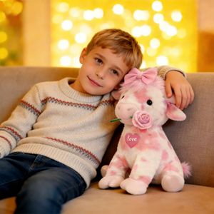 Peluche courte rose motif vache transfrontalière avec rembourrage en coton PP, cadeau mignon pour la Saint-Valentin - Product Image 4